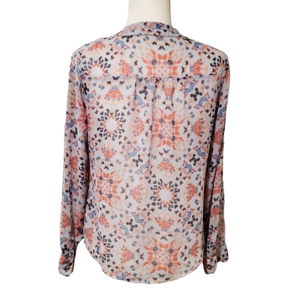 a.n.a Long Sleeve Blouse Womens PM Petite Floral Multicolor Roll Tab Sleeve Top - Picture 4 of 11